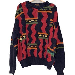 mens Vintage 90s Boston Trader’s Geometric Patterned Sweater Grandpa Size Large